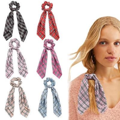 China MIO Elastic Hair Tie Plaid Hair Band Decoration Print Custom Bandanas Personalized Long Scarf Scrunchies for sale