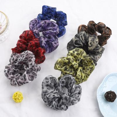 China Hair Band Decoration Fashion Hair Accessories, Large Elegant Oversized Leopard Print Elastic Organza Hair Tie for sale