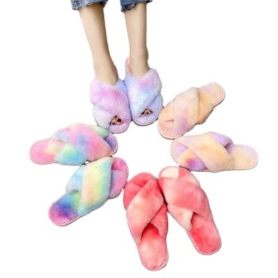 China MIO Plush Solid Color Winter Fur Non-slip Slippers Light Comfort Wholesale Home Slippers for sale