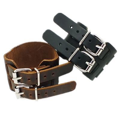 China 2022 New Fashion Hiphop Punk Genuine Leather Wristband For Men's Wide Adjustable Belt Strap Cuff Bracelet Wristband With Metal Buckle for sale