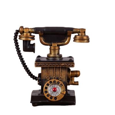 China Coffee Antique Imitation Home Bar Decor Office Retro Art Hand Dialing Telephone Wired Telephone Attached Land Line Telephone Figurine for sale