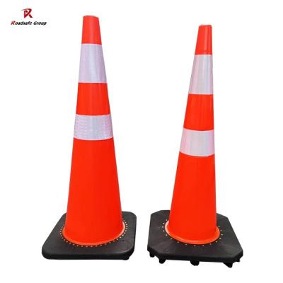 China PVC Warning Road Safety Traffic Cones Reflective Safety Cones Black Base 36inch for sale