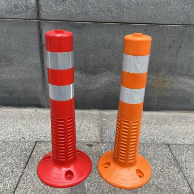 China Traffic Safety 50cm Red Orange Pu Reflective Delineator Pole Flexible Road Bollard Delineator Post Spring Warning Post for sale