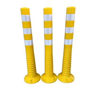 China CE 1.1kgs Certificate Logo Post Yellow Reflective Traffic Bollard 100% PU Road Flexible Spring Warning Barrier Post for sale