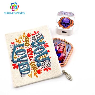 China 2022 new arrivals sublimation contract ladies canvas round zipper round coin purse girls cosmetic bag key chain for lipstick mirror for sale