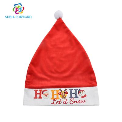 China For Newest Christmas Sublimation Fabrics Print Christmas Decoration Red Hat Christmas Hat Wholesale High Quality Hot Selling Blanks for sale