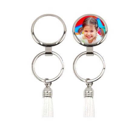 China Promotion Gift New Arrival Sublimation Masks Square Round Metal Key Chain With Tassel For Gifts for sale