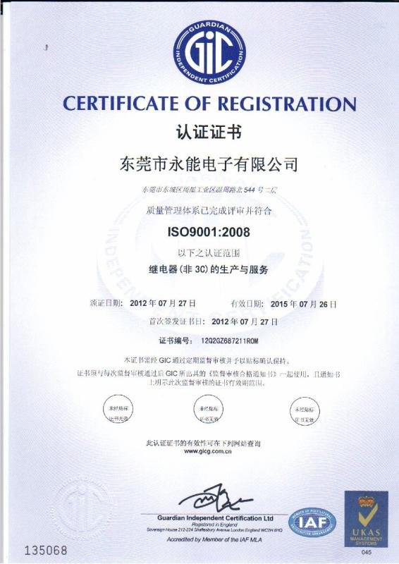 ISO9001 - Dongguan Yongneng Electronics Co.,Ltd