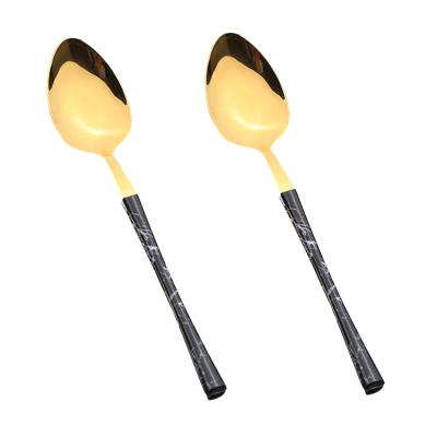 China Sustainable Marbled Golden Spoon Buffet Serving Spoon Stainless Steel Restaurant Custom Spoon for sale