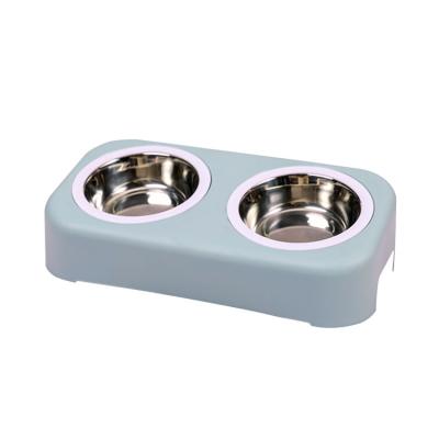 China Double Dog Cat Bowl Stainless Steel Bowl Sustainable Dog Feeder Plastic Pet Water Bowl for sale