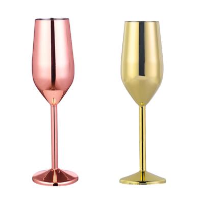 China 200ml 500ml Stainless Steel Wine Tall Copper Plated Fluted Glass Colored Champagne Glass for sale