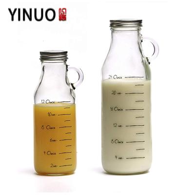 China Beverage 16oz 1l Wide Mouth Glass Milk Bottle With Handle And Cork for sale