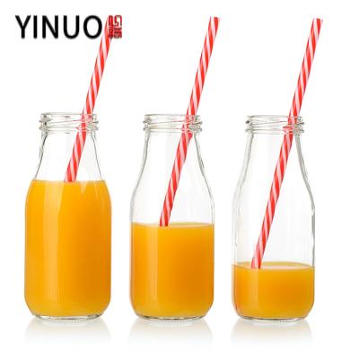 China Beverage Wholesale 200ml Soy Yogurt Milk Glass Milk Bottle With Straw for sale