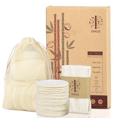 China Organic Reusable Bamboo Makeup 100% Cotton Rounds With Washable Laundry Bag Makeup Remover Pad for sale