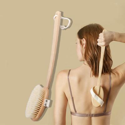 China Premium Long Handle Beech Wood Body Dry Bath Brush With Super Long Nylon Bristle for sale