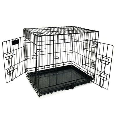 China Hot Selling Viable Stainless Steel Pet Cage Portable High Strength Black Dog Cage Bold And Thickened Large Outdoor Indoor House for sale