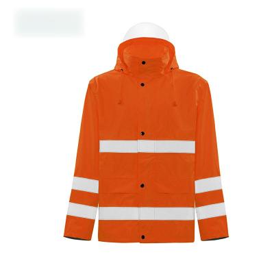 China Popular Fluorescent Orange Reflective PU Fabric High Oxford Water Proof Polyester Police Raincoat for sale