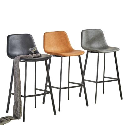 China Wholesale Modern High Quality Leather Industrial Nordic Style Retro Bar Restaurant Bar Stool High Bar Stool Dining Chair for sale