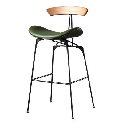 China Modern Wholesale Leather Wood Industrial Bar Chair Retro Ant Style High Back Restaurant Bar Stool Dining Chair for sale