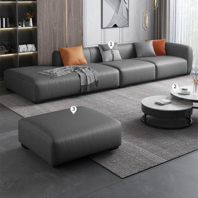 China Modern Luxury Italian Simple Style Household Sofa Bed Large Sofa Leather Living Room Furniture Divan Three-Seat Sofa Set for sale