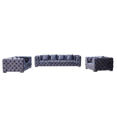 China Modular European Royal Furniture Velvet Design Sectional Sofa 321 Gray Chesterfield Sofa Living Room for sale