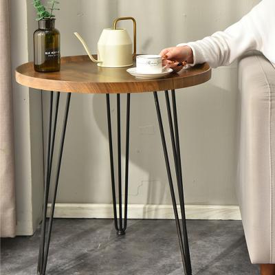 China Homemade Luxury Wooden Top Coffee Table Wooden Side Table Waterproof Round End Table With Iron Leg for sale