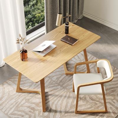 China Wholesale Modern Rectangular Solid Wood Walnut Color Dining Room Furniture Solid Wood Dining Long Table With V Leg for sale