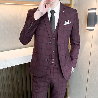 China 2021 Anti-wrinkle business men suit for office wedding slim fit suits for men 3 pieces formal gentleman suit for men for sale