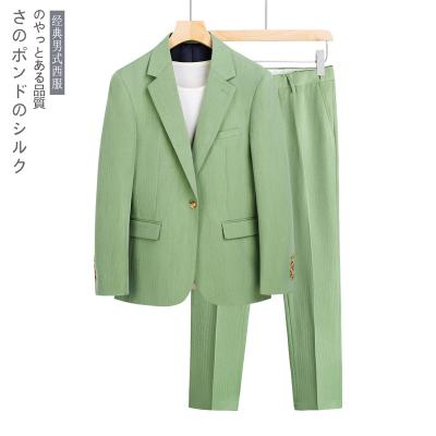 China Anti-wrinkle fashion custom made suits for men 2 piece suit green mens slim fit mens prom suits for sale