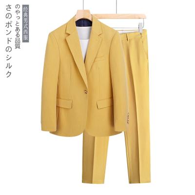 China Wholesale Anti-Wrinkle Mens Suits Custom Made Mens Coat Pant Designs Wedding Yellow Suits For Formal Suit For Men for sale