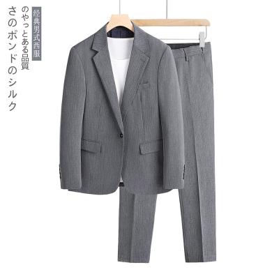 China Anti-wrinkle quality men's classic gray suits men office suits slim fit formal suit for men for sale