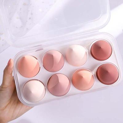 China Eco-friendly Professional Cosmetic Latex Egg Shape Polyurethane Makeup Blender Set Tool 8pcs Free Makeup Sponge For Women for sale