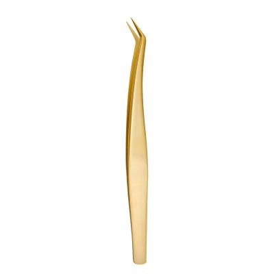 China Comfortable Handle Gold Coated Stainless Steel Fine Tips Volume Handle Lashes Eyelash Tweezers Custom Logo Extension Tweezers Professional Supplier for sale