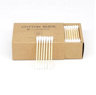 China 200pcs Natural Degradable Eco-Friendly Bamboo Cotton Buds Double Tip Eyelash Cotton Swab Ear Cleaning for sale