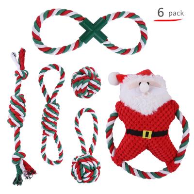 China New Design Viable 6 Pack Christmas Plush Dog Toys Tough Cotton Wholesale Bulk Rope Interactive Toy Set for sale