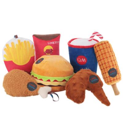 China New Viable Pet Toy Dog Doll Toy Plush Hamburger A Set Small Storage Bucket Family Gift Toy For Dogs for sale