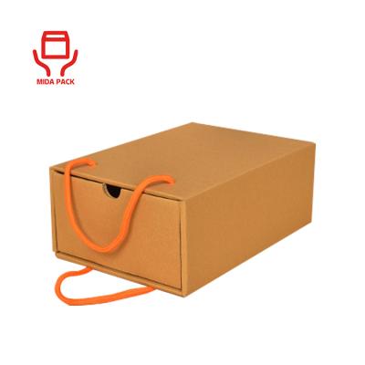 China Recycled Materials Logo Big Clothes Shoe Gift Packaging Package Drawer Luxury Custom Hair Slide Corrugated Paper Box With Rope Handle for sale