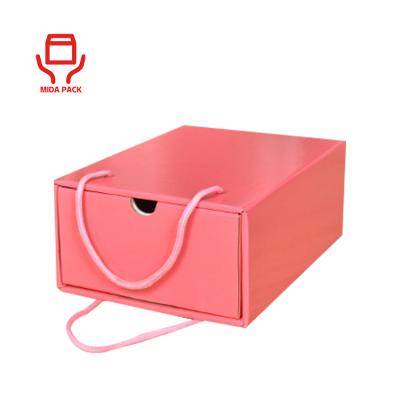 China Recycled Materials Foldable Shiny Pink Logo Printed Cardboard Kraft Slide Bulk Luxury Puller Pull Out Shoe Gift Paper Packing Box For High Heels for sale