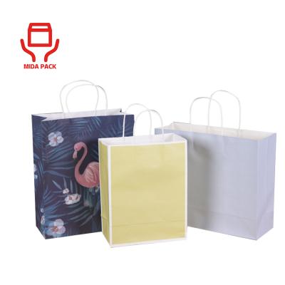 China Custom Recycled Materials OEM Color Printing Logo Pink White Flat Bottom Shopping Gift Craft Large Wrapping Kraft Paper Bag With Twisted Rope Handle for sale