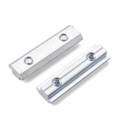 China Galvanized Heavy Industry Profile Aluminum Accessories 5Slot 6Slot 8Slot Long T Slide In Nut Connector With Two Holes for sale