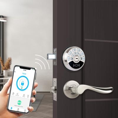 China Smart Home Security Wifi Passthrough Deadbolt Card Keypad Free Lock Home Office Apartments Hotel Digital QR Code Door Knob Lock for sale