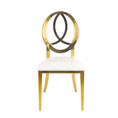 China MGS2020011 Stainless Steel Frame Round Back Wholesale Gold Stainless Steel Metal Wedding Event Banquet Dining Chair for sale