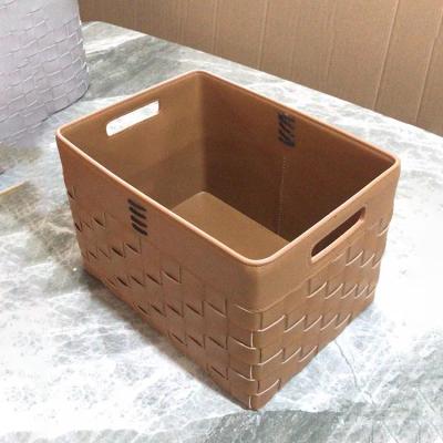 China Basket Household Luxury Viable Leather Decoration Organizer Storage PU Basket Sundries Bins for sale