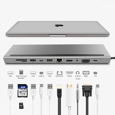 China VGA+HD/MI+USB3.0*4+SD+TF+PD2.0 to Type-C+LAN+3.5' Audio 11 in 1 Type-C Hub Adapter to Converter Extender Docking Station USB C USB3.0 HD-MI VGA SD TF PD For PC Laptop Notebook for sale