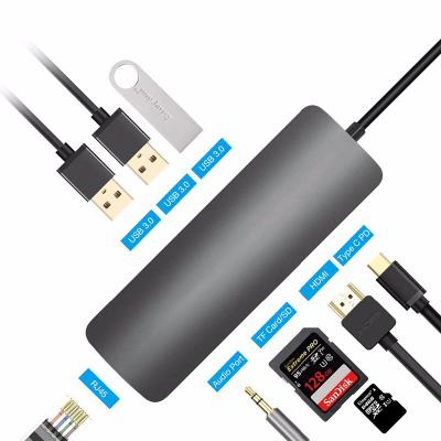 China USB Charging+Data Transfer+Video Output+card Drive Type C Hub 9 in 1 for For Macbook Pro 4KHDMI USB 3.0 Laptop Port Dock with USB-C Power Supply for sale