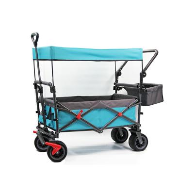 China Durable Folding Beach Cart Wagon With Canopy, Brakes And Push Handle for sale