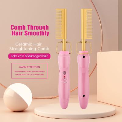 China Professional Bling Copper Rhinestone Comb Hair Straightener Portable Hot Electric Ceramic Comb Pressing Straightening Irons For Wigs for sale