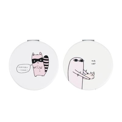 China Wholesale Private Label Custom Round Shape Cutie Popular Animal Design PU Travel Size Mirror Foldable Double Filed for sale