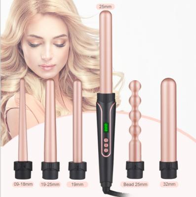 China 6 In 1 Interchangeable Hair Curling Wand 6 Curling Hair Comb Settings Heat Exchangeable Hair Curler Adjustable Electric Combination Hair Curler for sale