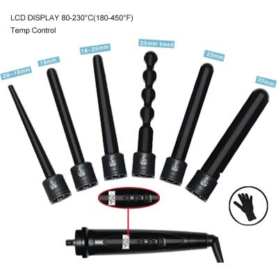 China 6 barrels to meet your different curl style needs Electric Comb LCD Hair Curling Iron Suite Combination Hair Curler Interchangeable 6 in 1 Curling Wand Set 6 Interchangeable for sale